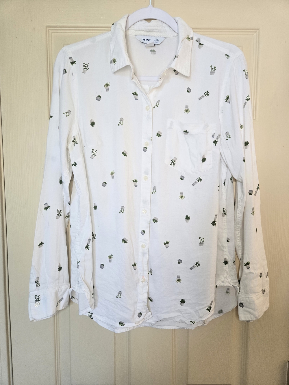 Green Plant Print Button Down Shirt